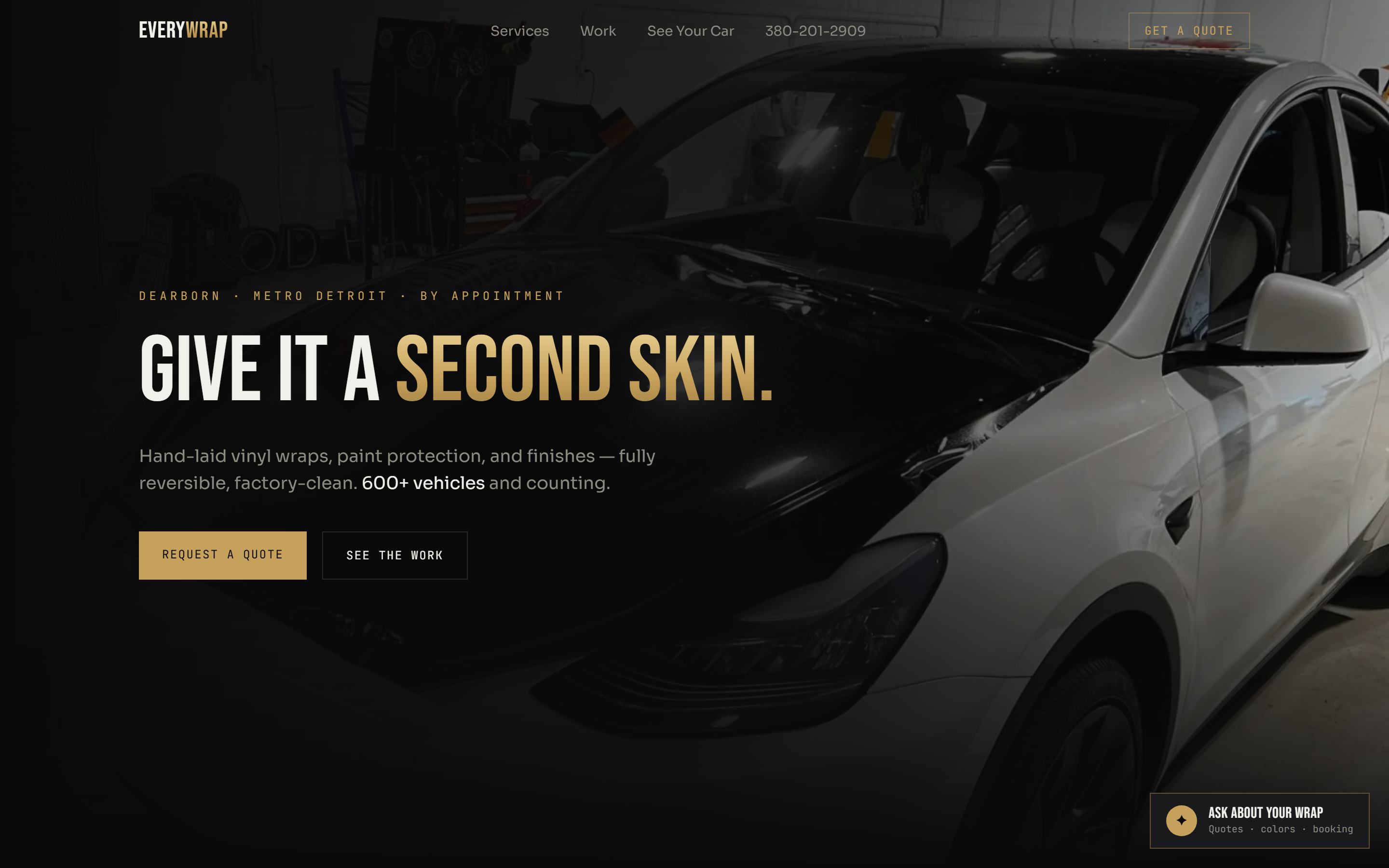 EveryWrap vehicle-wrap site — home screen with the quote flow